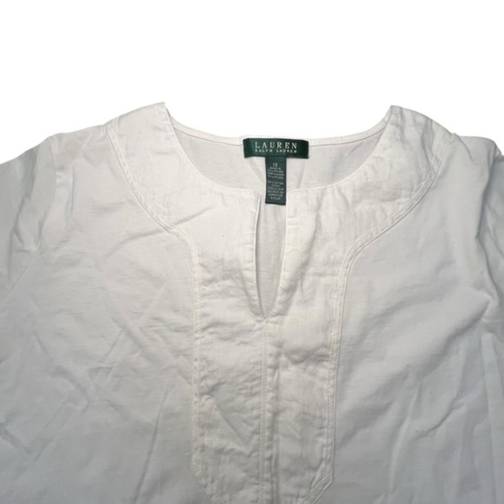 Ralph Lauren WHITE Women's Split-Neck Three-Quarter Sleeve Cotton Tunic 1X NWOT - Picture 5 of 13